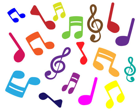 Vibrant musical notes in various colors