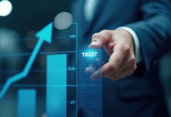 Business Growth and Trust: A Professional Hand Interacting with Digital Graphs