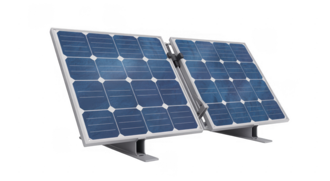 Two solar panels on a stand renewable energy photovoltaic isolated on a transparent background - Powered by Adobe