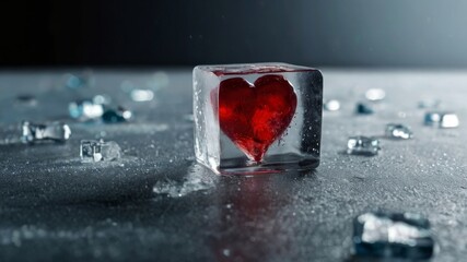 red heart in ice