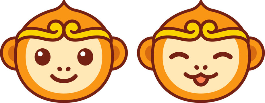Sun Wukong, Monkey King, Chinese legendary character. Cute cartoon face icon, simple flat vector illustration.