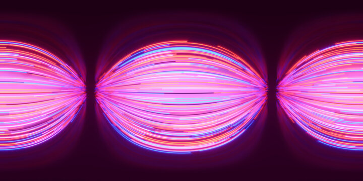 HDRI. Glowing neon lines. Full spherical panorama 360 degrees. 3D render illustration.
