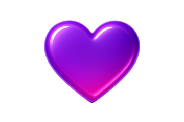 3d render glossy purple heart icon for social media likes and valentine day celebration with realistic plastic texture isolated on transparent background
