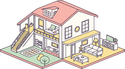 Home interiors elements concept isometric 3d icons set. illustration of info graphic interior room concept in isometric graphic. Furnished rooms isometry isolated collection. bedroom, childs room,