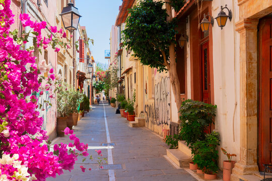 cosy street of Rethymno, Crete, Greece