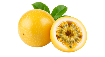 Passion Fruit Whole and Halved on Transparent Background