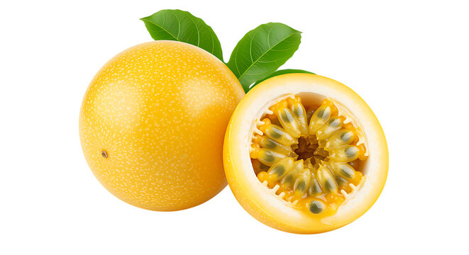 Passion Fruit Whole and Halved on Transparent Background
