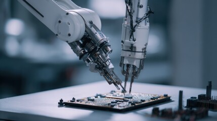 Robotic arm assembling circuit board components technology and manufacturing