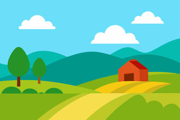 Obraz premium summer landscape with green field and blue sky