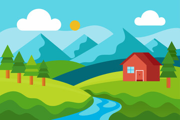 Fototapeta premium landscape with mountains and houses