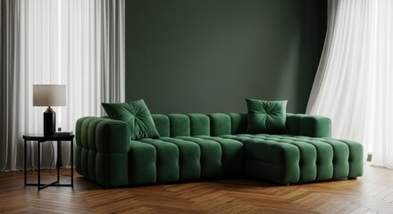 Green Velvet Sofa in Modern Living Room