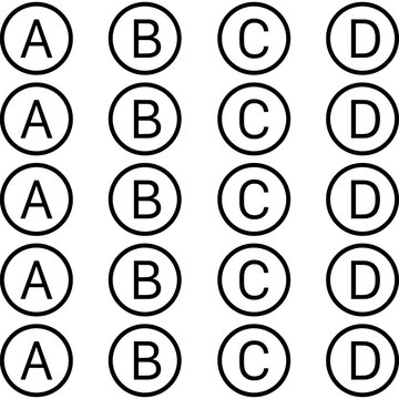 Multiple Choice Answer Sheet Template, ABCD Exam Circles, Blank Test Form