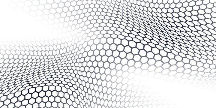 Abstract design featuring a continuous hexagonal pattern forming a wave-like structure on a white background.