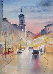 On the streets of Moscow late in the evening