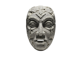 Ancient stone mask with cracked, aged, weathered look