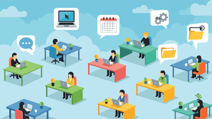 Fototapeta premium Diverse team of professionals working remotely from home offices with laptops and digital communication icons