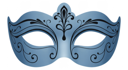 Blue Venetian Mask with Black carnival mardi gras isolated on a transparent background