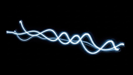 Glowing blue light trails, swirling against a stark, black background