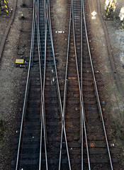 Railroad tracks with multiple travel options and multiple crossing points
