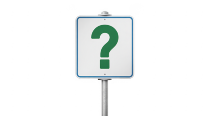 Green question mark sign on black white isolated on a transparent background