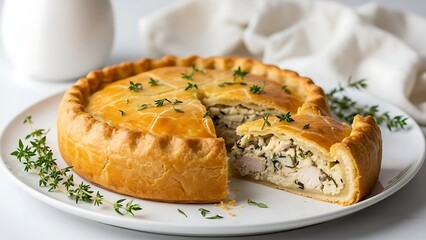 Delicious chicken pie on plate