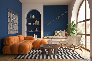 Mid century style conceptual dopamine interior room 3d illustration © Dmitry Berg