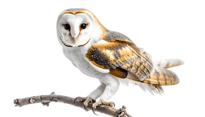 Obraz premium A majestic barn owl perched on a branch, showcasing its strikingly patterned feathers