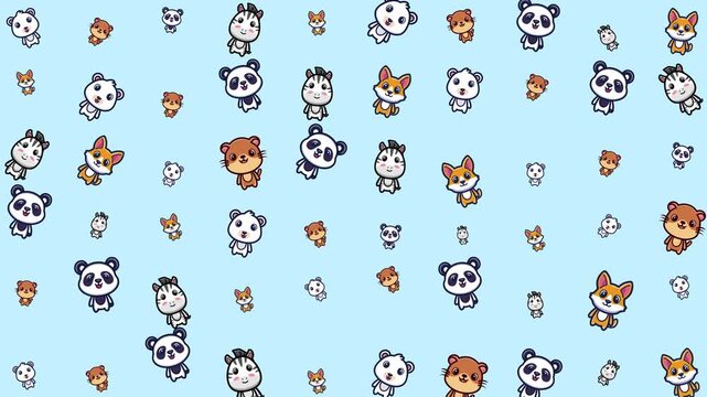 Many small panda corgi and mouse like animal cartoons suitable for childrens books, educational materials, and cute product designs.