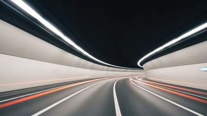 Fototapeta premium Long exposure shot of a brightly lit roadway inside a curved tunnel