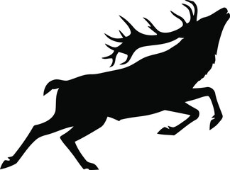 Obraz premium Silhouette of a majestic stag leaping with antlers raised against a white background