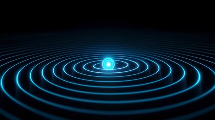 A glowing blue sphere surrounded by concentric light waves, creating a mesmerizing and dynamic visual effect against a dark backdrop.