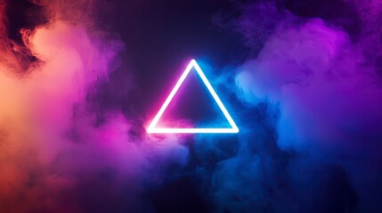 A glowing triangle emerges from colorful smoke, creating a vibrant and modern visual effect.