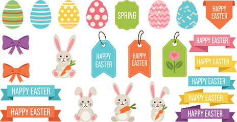 Colorful Easter decorations with eggs bunnies and spring tags