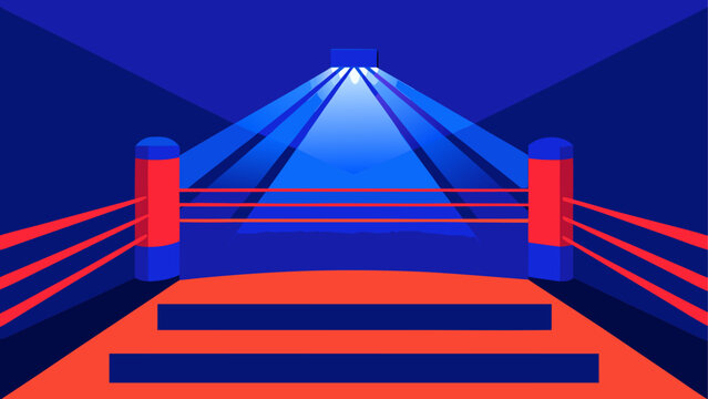 A vibrant illustration of a boxing ring with red ropes and a blue spotlight shining down