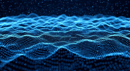 Abstract blue digital wave of glowing particles, creating a dynamic and technological texture, showcasing innovation and digital world concepts