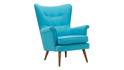Teal blue wingback chair isolated on transparent background