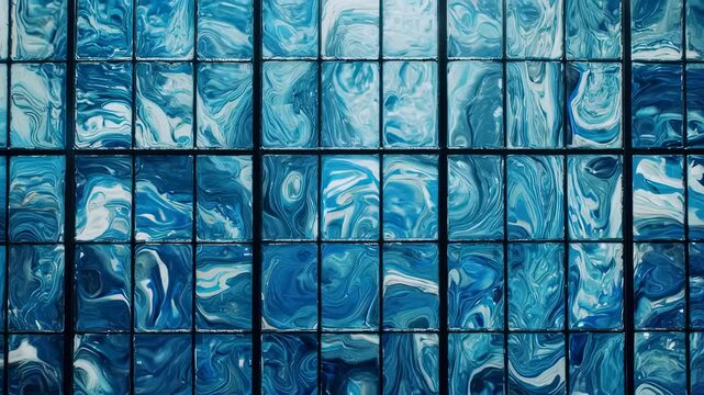 Abstract grid with textured blue and white patterns in rectangular cells