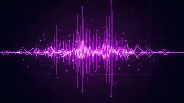 Abstract neon audio waveform design featuring vibrant lines on a dark background capturing sound patterns in vivid colors