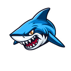 Naklejka premium Menacing Waters: A striking illustration of a fierce, blue shark, rendered with sharp details and an intimidating demeanor.