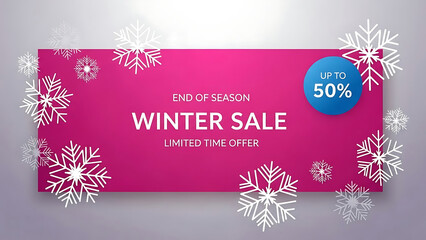 Pink rectangle with white snowflakes and winter sale text