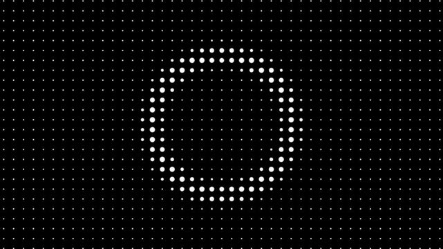 Pulsating White Dot Circle Expanding Like Shockwave on Black Grid Background, Seamless Loop Halftone Animation