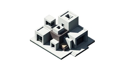 3D Isometric House Model Architecture Design