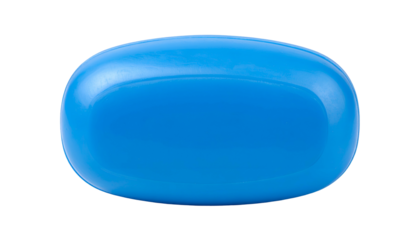 A glossy, oval-shaped object rendered against a stark black backdrop. Smooth, bright blue color