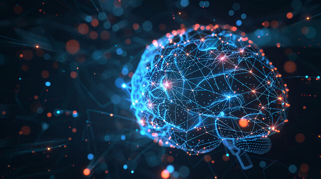 Glowing human brain with neurons connecting dots 