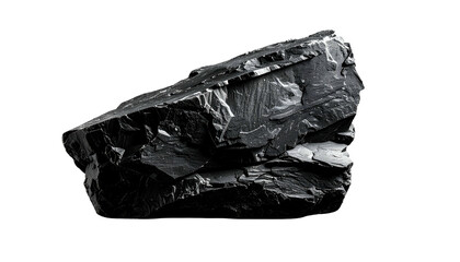 Fototapeta premium A dark, textured rock formation with layered appearance against a black background