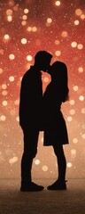 Romantic kiss between lovers in a dreamy atmosphere nighttime silhouette photography soft bokeh background