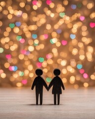 Love celebration romantic setting figurines bokeh lights close-up heartwarming connection
