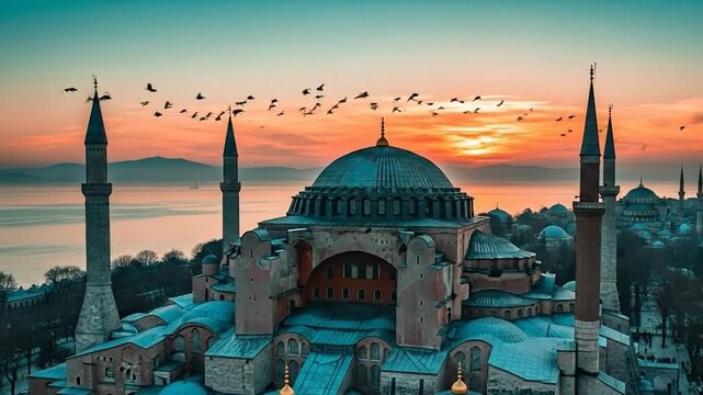 Epic Hagia Sophia Mosque at Dawn with Cinematic Teal and Orange Grade