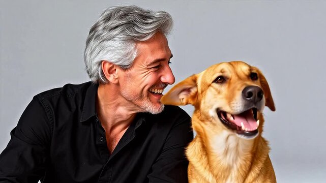 Smiling man with a dog