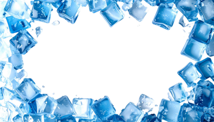 Transparent ice cubes arranged in a frame shape with a black center